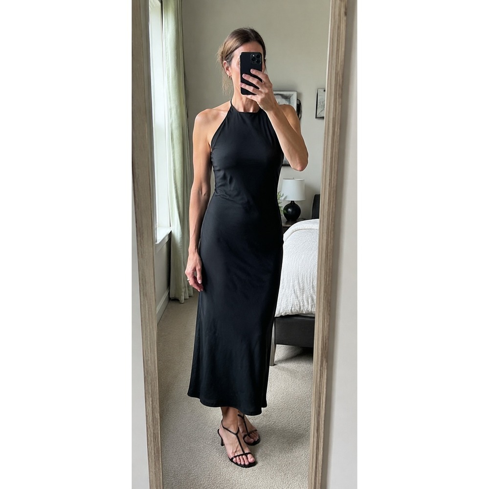 Silence + Noise Black Halter Lace Up Back Midi Dress Y2K Urban Outfitters S